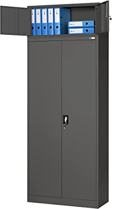Jan Nowak Aktenschrank mit Aufsatz Büroschrank Metallschrank Metall Pulverbeschichtung Flügeltüren 223 cm x 90 cm x 40 cm (H x B x T) (Anthrazit)