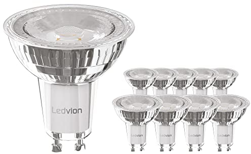 Ledvion - 10x GU10 LED Spots, Dimmbare, 5W, 2700K, 345 Lumen, Vollglas