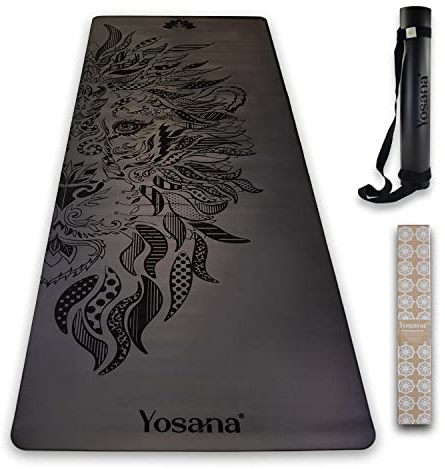 Yosana Yogamatte aus Naturkautschuk | extrem rutschfest | ULTRA GRIP Oberfläche aus ECO PU | extra breit 68cm | inklusive Tragegurt | Yoga matte 183x68cm | 4mm dünn