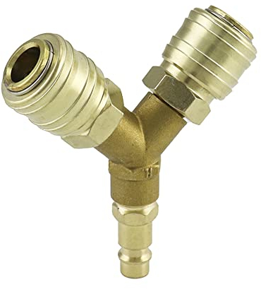 QWORK® Distributore di Aria Compressa a 2 vie con Connettore rapido aria compressa Filettati da 1/4 di Pollice y Raccordo a Innesto