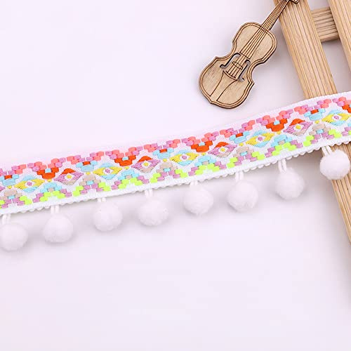 HAOBIN 5.4 Meter Pompon Borte Pom Pom Trim Bommel Borte BordüRe Girlande Fransenband Fringe Pompon Quaste Trim Band Fransen-Band Diy Handwerk NäHzubehöR Dekoration (Weiß)