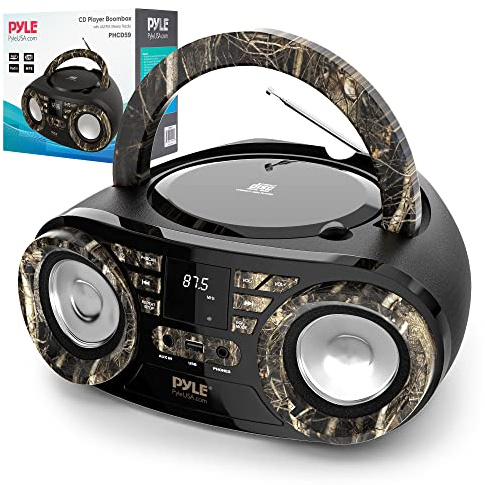Pyle Portable CD Player Bluetooth Boombox Speaker-AM/FM Stereo Radio&Audio Sound,Supports CD-R-RW/MP3/WMA,USB,AUX,Headphone,LED Display,AC/Battery Powered,Real Tree-Pyle PHCD59.5