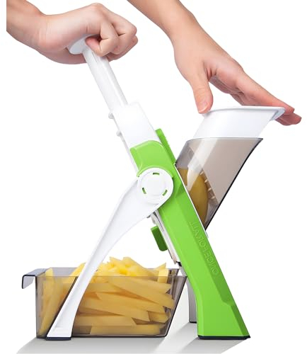 QieCai Mandoline Gemüsehobel Profi, Dicke Einstellbar Gemüseschneider, Mehrzweck Zwiebelschneider Pommesschneider Küchenhobel (Grün)