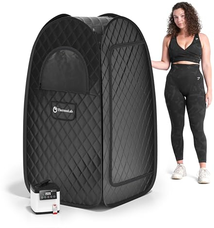 Improved 2.0 ThermoLab ® 2025 Steam Sauna for Home Use – 2.6L Steamer & 1000W Heater with Chair & Infrared LED – Detox, Relaxation & Stress Relief – Upgraded 2025 Pop-Up Tent with Remote Control