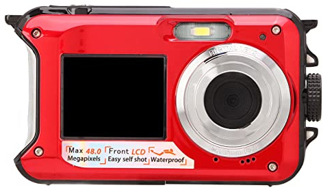 Asixxsix 10ft wasserdichte Digitalkamera, Full HD 2,7K 48MP Unterwasserkamera 16X Digitalzoom Vorne Hinten Doppelbildschirme LCD-Display Selfie-Kamera Videorecorder