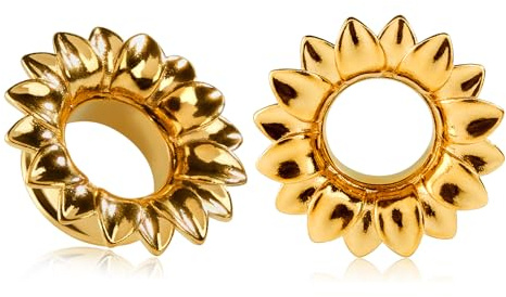 Longbeauty 1 Paar Flesh Tunnel Edelstahl Ohr Plugs Expander Gauges Blumen Ohr Piercing Schmuck Schwarz Silber Gold 8mm-16mm für Damen Herren
