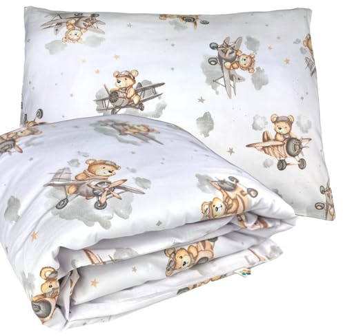 Kinderbettwäsche 100x135/40x60 cm, 2 Bezüge, Flugzeuge, ohne Füllung | Stoffe mit OEKO-TEX Zertifizierung, Decke und Kissen separat erhältlich, handgemessen ±2–3 cm, genäht in der EU