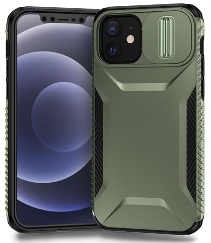 Yerebel Case for iPhone 12/iPhone 12 Pro Case with Slide Camera Cover, Military Grade Non-Slip Heavy Duty Rugged Shockproof Protective Phone Cover for iPhone 12 Green