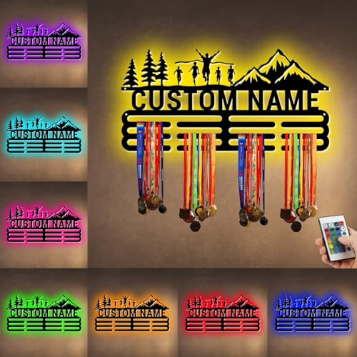 ASD Jewerly Personalisierte Name Metall Marathon Medaille Aufhänger Halter Display Rack für Auszeichnungen Bänder mit LED-Licht, kundenspezifische Sport Medaille Aufhänger Display Award Rack