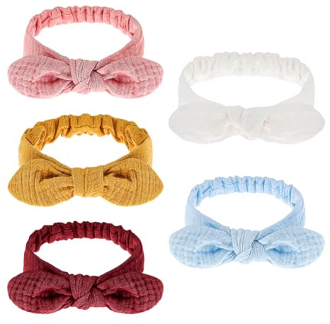 5 Pcs Baby Rabbit Ears Headband Infant Knotted Bow Hair Band Cute Cotton Stretchy Hairband Toddler Elastic Head Wear Cute Handmade Hair Accessories for Kids Children