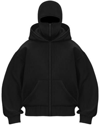 OLIPHEE Men's Hoodies Balaclava Double Hooded Fleece Zip Jacket Wind-resistant Full Zip Athletic Workout Sweatshirt Black M