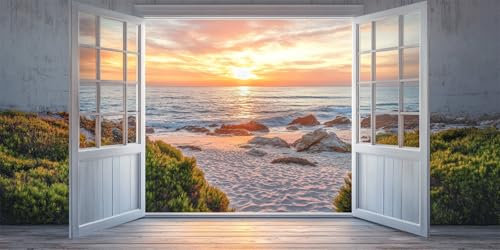 Malen Nach Zahlen Sonnenuntergang Malen Nach Zahlen Erwachsene Strand DIY mit Rahmen Ölgemälde Set Malen Basteln, mit Pinseln Acrylfarben Kreativ Set für Erwachsene,Home Wand Dekor 90x180cm E-1350