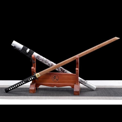 HJHUUA Bokken da 103 cm,Spada Samurai in Legno con Fodero,Katana in Legno Fatta a Mano,Lama in Palissandro Naturale,Spada in Legno per Allenamento di Arti Marziali Kendo