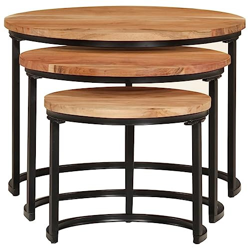 HEFZGDB Satztische 3 STK. Massivholz Akazie Orta Sehpa Oturma Odasi Wohnzimmertisch Klein Couch Tisch Wohnzimmer Kleiner Beistelltisch für Café Balkon Tagungsraum Wohnzimmer