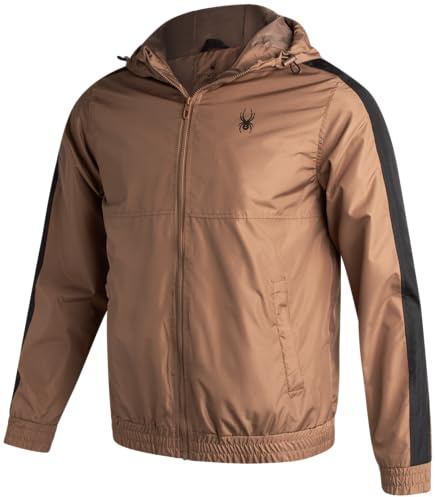 Spyder Windjacke für Herren, leicht, wind- und wasserabweisend, mit Kapuze und Reißverschluss für Reisen, Laufen, Golf und den täglichen Gebrauch, Taupe, XL