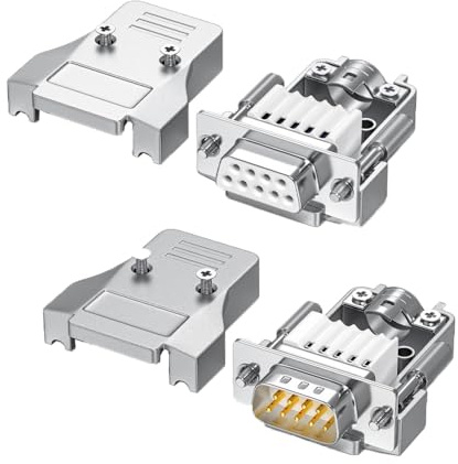 SagaSave Connettore seriale DB9, 2 connettori maschio a 9 pin+femmina senza saldatura con guscio in metallo, connettore adattatore secondario D per assemblaggio e regolazione dei cavi