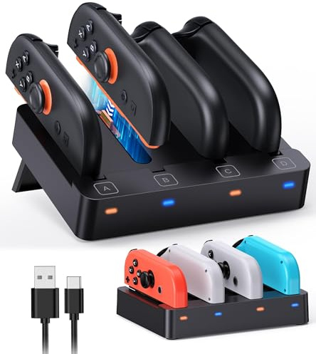 Chargeur Switch pour JoyCon 2 & 1, Station de Charge Switch 2/1/OLED, Noir | FYOUNG Chargeur Joycon Manette avec Support de Recharge Pliable & Indicateurs LED, Dock Compact pour Tous Modèles