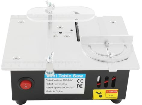 Mini bordssåg med 4 blad och polerskiva – 96 W precisionssåg med 7-växlad strömförsörjning, justerbar höjd 0,1–15 mm – kompakt elektrisk såg för trä och gör-det-själv