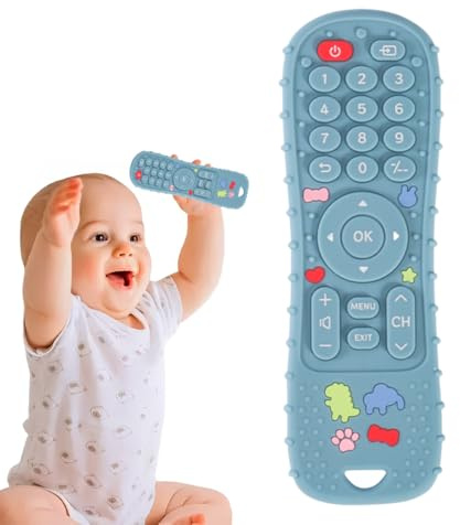 KEMUZ 1 Stück Baby Fernbedienung Spielzeug, Fernbedienung Baby Beißring mit weicher Silikon Zahnungshilfe für Säuglinge zwischen 3 und 12 Monaten, Einfaches Reinigungsdesign für tägliche Babypflege