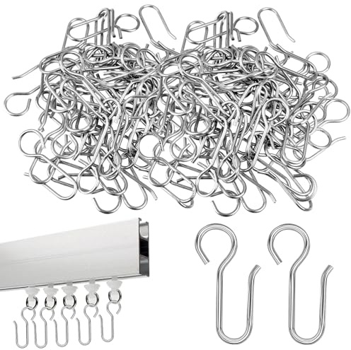 LXUEJIE 60 Pcs Metal Curtain Hooks, Stainless Steel Shower Curtain Hooks S Shaped Small Curtains Hook for Door, Window, Bathroom Curtains Track Accessories