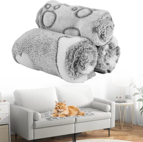Fyrdm 3 Stück Weich Kuscheldecke Hund Katze, 60×40cm Katzendecke Sofa, Hundedecke für Unterwegs, Weich Fleece Haustier Decke Flauschig, Kuscheldecke Hunde Waschbar, für Kleine Mittlere Hunde Katzen