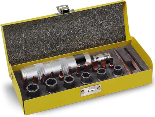 AKM Avvitatore a percussione manuale da 3/8, 21 pezzi, con estrattore, cacciavite a percussione in acciaio S2, alta resistenza, scioglie fissaggi arrugginiti o viti bloccanti