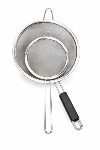 Stainless Steel Fine Mesh Strainer Set (11 Inch & 8 Inch) – Heavy Duty Kitchen Sieves with Heat-Resistant Handles, Rust-Proof for Cooking, Frying & Draining