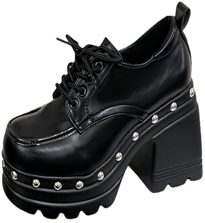Zapatos Punk Mujer Mary Jane Plataforma Lazo Remaches Cadena Góticos Casuales Cuero Negro Tacón Grueso Punta Redonda Ideales para Jeans Vestidos JK Faldas Halloween Viajes Fiestas Cosplay Citas
