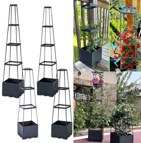 Jardinière surélevée avec treillis pour plantes grimpantes – Boîte de plantation de tomates et de légumes à arrosage automatique, hauteur réglable, matériau PP résistant à la décoloration, design à 3