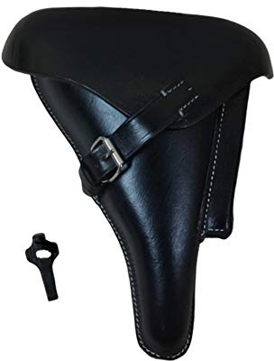 warreplica WWII German P08 Luger Hartschalenholster Authentische Reproduktion aus schwarzem Leder Markiert EG Leuner Bautzen 1942 Inklusive Zerlegewerkzeug Militär-Holster für Weltkrireg Reenactment