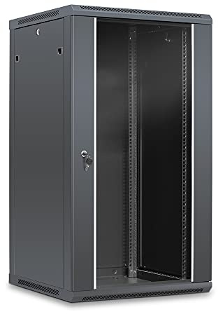 WAYTEX 37415 Coffret Armoire Réseau 19 Pouces 22U – L 600 x P 600 x H 1082mm – Mural ou posé sur Pieds Fournis - Porte vitrée à Serrure - Couleur Noir