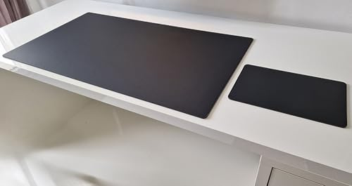 Gewinkelte Schreibtischunterlage mit Kantenschutz + Mousepad Echt Leder Schwarz 90 x 47cm Echt Rindsleder glatt
