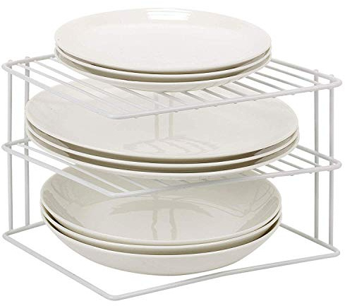 SmashingDealsDirect® 3 Tier Corner Kitchen Plate Rack Tidy Cupboard Shelf Insert Organiser (White)