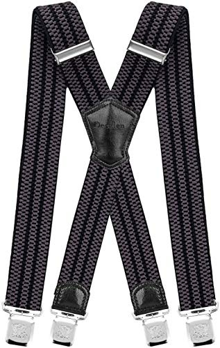Decalen Bretelle Uomo Eleganti Extra Forte Clip Taglia Unica per Uomini e Donne Grandi e alti Larghezza Regolabile di 4 cm e Forma a X Elastica (Grigio Nero)