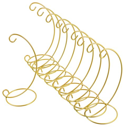BSTKEY Set of 10 Ornament Display Stand Holder - Iron Hanging Hook Holder Rack for Hanging Glass Globe Air Plant Terrarium Witch Ball Bauble, Home Garden Office Party Craft (Golden)