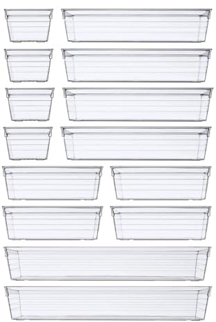 DCA 14 Pieces Clear Plastic Storage Tray for Makeup Kitchen Utensils Jewelry Gadgets