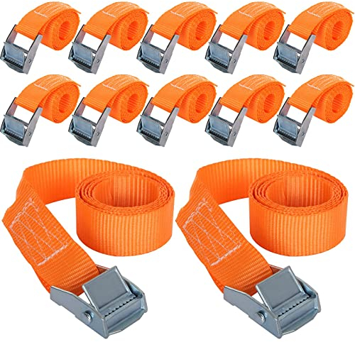 SENENQU 12 Pack Tie Down Straps, 1m x 25mm Heavy Duty Luggage Straps, Adjustable Lashing Straps Tensioning Belts with Cam Buckle for Vans Trucks Trailer Truck Cargo – 600lbs Break Strength
