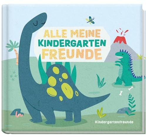Häfft® Lernfreunde Freundebuch Kindergarten Dinofreunde | Fröhlich & leicht auszufüllen: für 32 Freunde + 4 Erzieher:innen - wattiertes Album mit Glitzereffekt & tollen Extraseiten