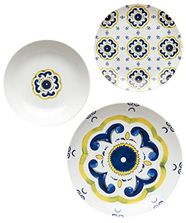 Guzzini - SORRENTO Service 6 Couverts, 6 Assiettes Plates, 6 Assiettes Creuses, 6 Assiettes à Fruits, Coffret Cadeau - Motif 1, 29 x 29 x h27,3 cm