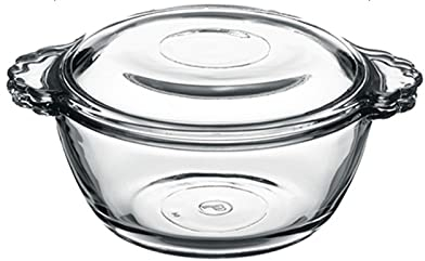 Casseruola in Vetro Rotonda 275ML Pirofila & Manici Pirofila da Forno Temperato Tegame Trasparente Casseruola Tonda Casseruola Forno Alta Resistenza,1Pcs