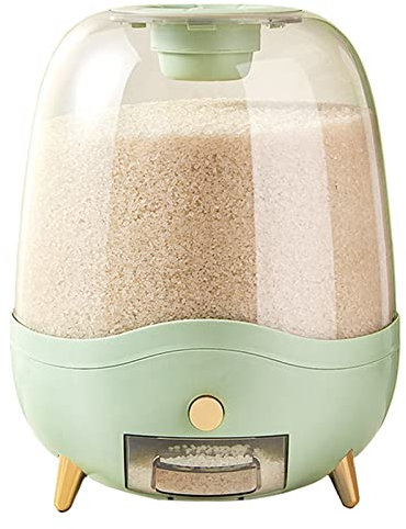 10KG Transparent Grain Dispenser for Kitchen, Round Food Bucket Dispenser, Rice, Small Rice, Beans, Flour Fully Airtight Dry Storage Container, BPA Free Plastic Portable Cereal Container(Color:Green)