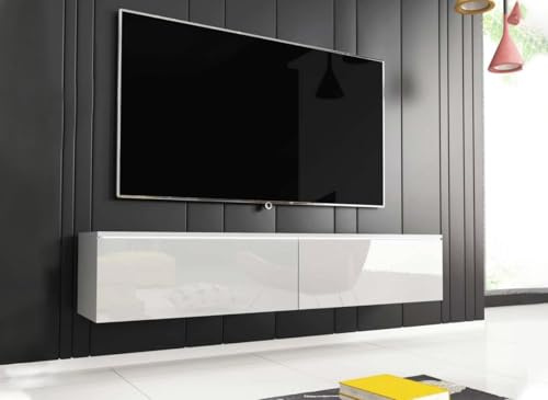 DecoInParis Meuble TV Contemporain laqué Blanc avec LED 2 Portes Malorie - 180 cm
