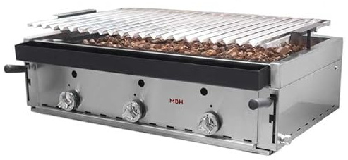 MBH - Barbacoa a gas profesional de piedra volcánica 90 cm para hostelería. Barbacoa industrial parrilla acero inoxidable para bar, restaurante.