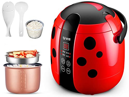 ZOOPX Mini Arrocera de 1.2L con Vapor, Cocción Antiadherente, Protección contra Altas Temperaturas, Operación con un Solo Toque, Cocinar Arroz, Carne,Red A-1.2L