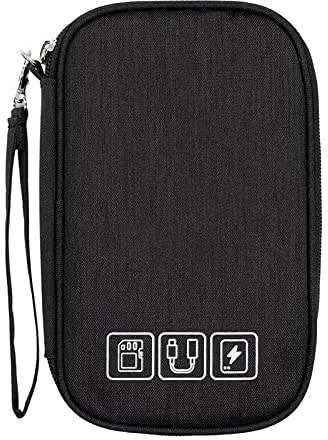 Zasjon Kabeltasche Elektronische Tasche, Klein Kabel Organizer Tasche Universaltasche, Tragbare Wasserdicht Kabelorganizer Cable Bag für Handy Ladekabel,Powerbank,USB Sticks,SD Karten, Schwarz