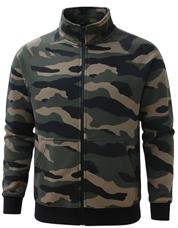 ROCK-IT Apparel I Veste de Sweat Homme avec Fermeture éclair et col Montant I Veste Premium pour Le Travail et Les Loisirs [Tailles S-5XL] Camouflage Vert Marron 5XL