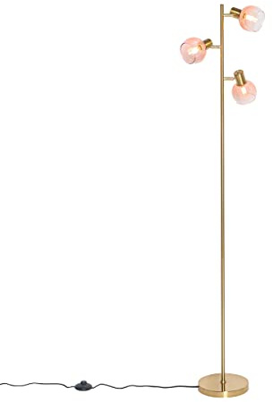 Qazqa Art Deco Stehleuchte, Stehlampe - Vidro - Rosa, max. 25W, Geeignet für LED, 3-flammig, 150cm, Ideal als Wohnzimmerlampe