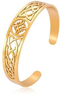Dreamtimes pulsera de nudo de bruja para las mujeres de acero inoxidable ajustable brazalete abierto brazalete celta cuaternario bruja bruja nudo pulsera brujería amuleto de joyería para hombres