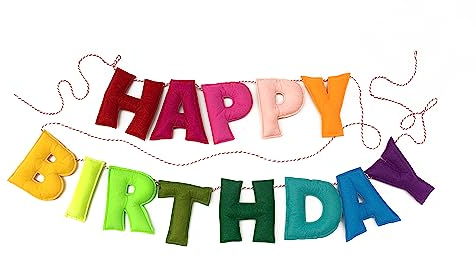 Happy Birthday Felt Fabric Banner | Pre-strung Rainbow Birthday Garland | Reusable Decoration | Colorful Festive Party Supply