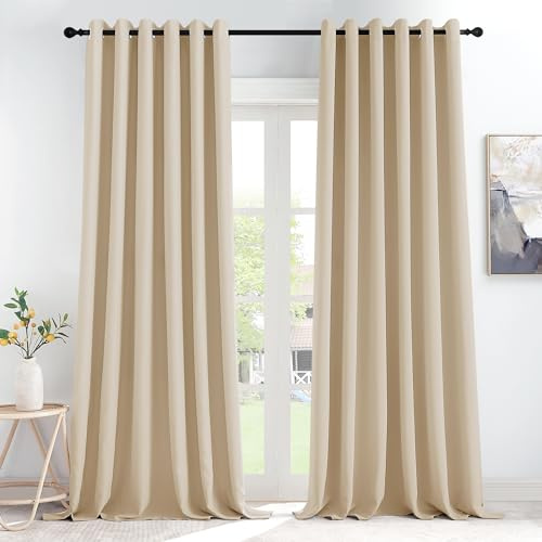 KGORGE Raumteiler Vorhang Blickdicht Thermovorhang Hitzeschutz mit Ösen | Biscotti Beige,2er Set,H245 x B200 cm,Extra Breite Vorhang gegen Hitze,Verdunkelung,Sonnenschutz,für Wohnzimmer